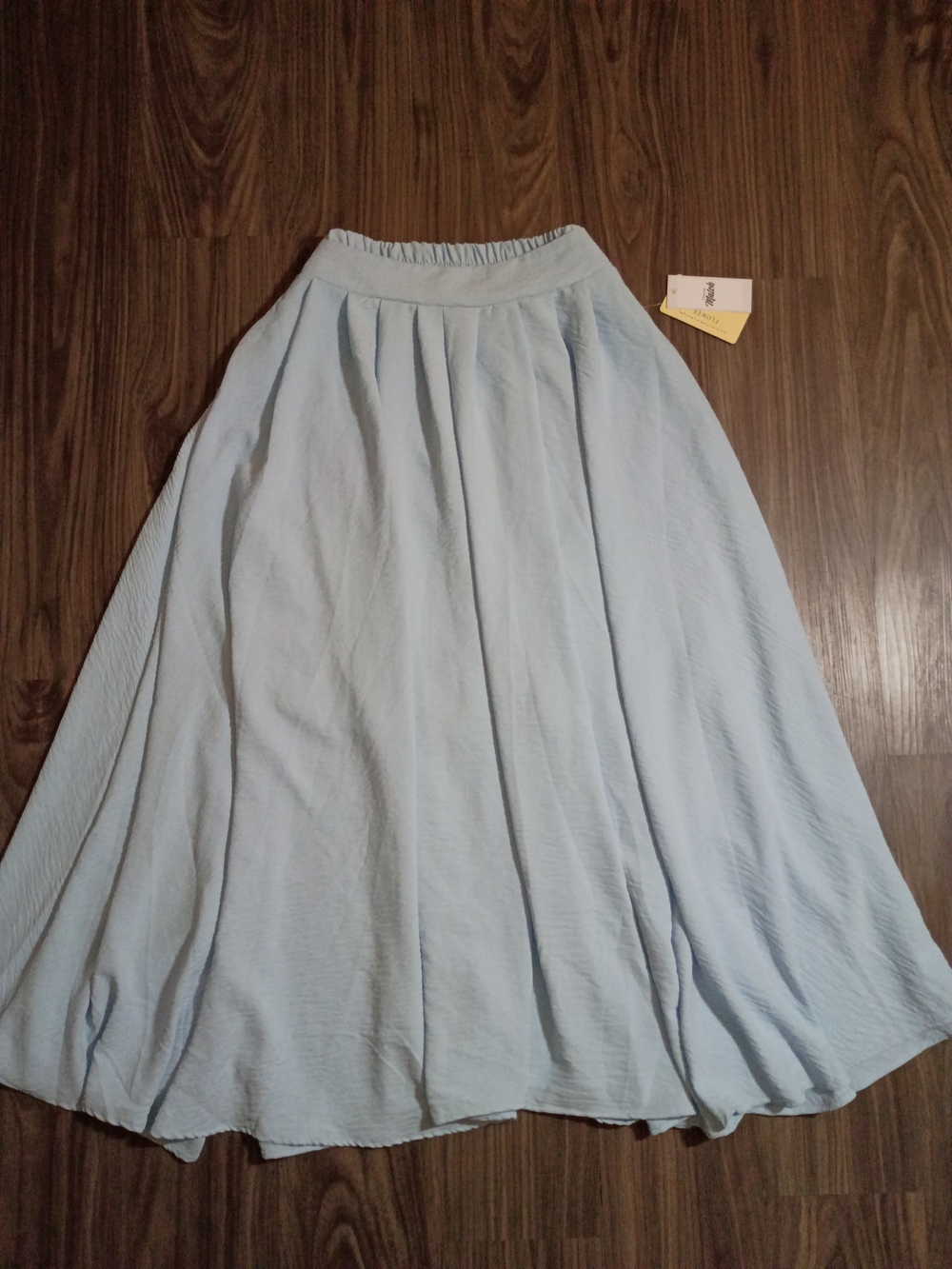Light Blue Women's Flowy Midi Skirt with Elastic Waist